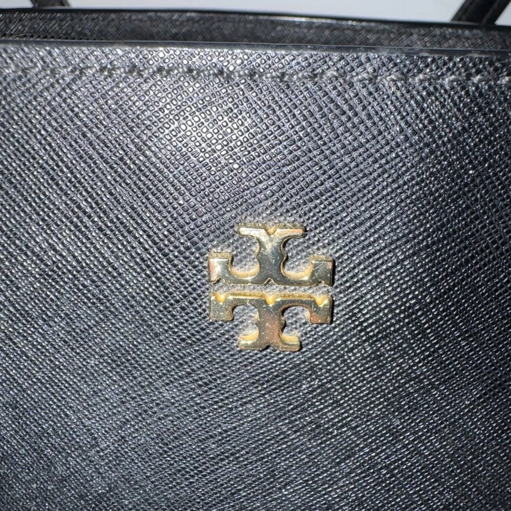 Tory Burch Black Leather Saffiano Tote with Gold Hardware